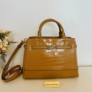 Michael Kors Reed Large Leather Belted Satchel  Handbag Deer MK